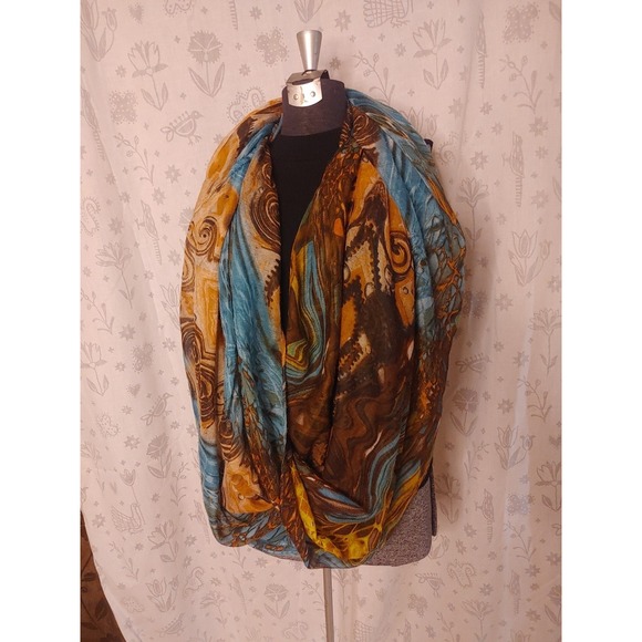 Accessories - Turquoise Brown Yellow orange Infinity Scarf Shawl